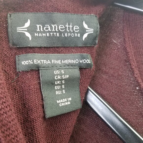 Nanette Lepore Sweater Women's S Burgundy Tie Back Fine Merino Wool Bell Sleeve - Picture 8 of 12